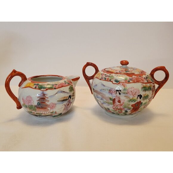Vintage Japanese Porcelain Chocolate Coffee Pot W Creamer & Sugar Bowl Set Handp - Picture 7 of 13